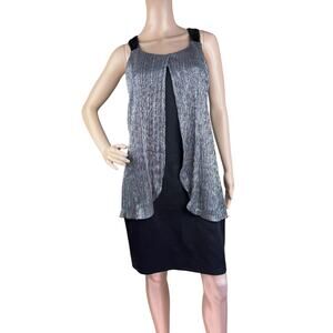 Enfocus Studio Metallic Silver Black Sequin Sleeveless Knee Length Sheath Dress